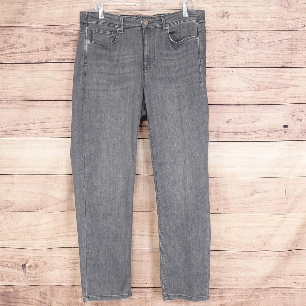 J. Jill Straight Denim Jeans Womens 16 Petite‎ Gray Med Wash High Rise Stretch